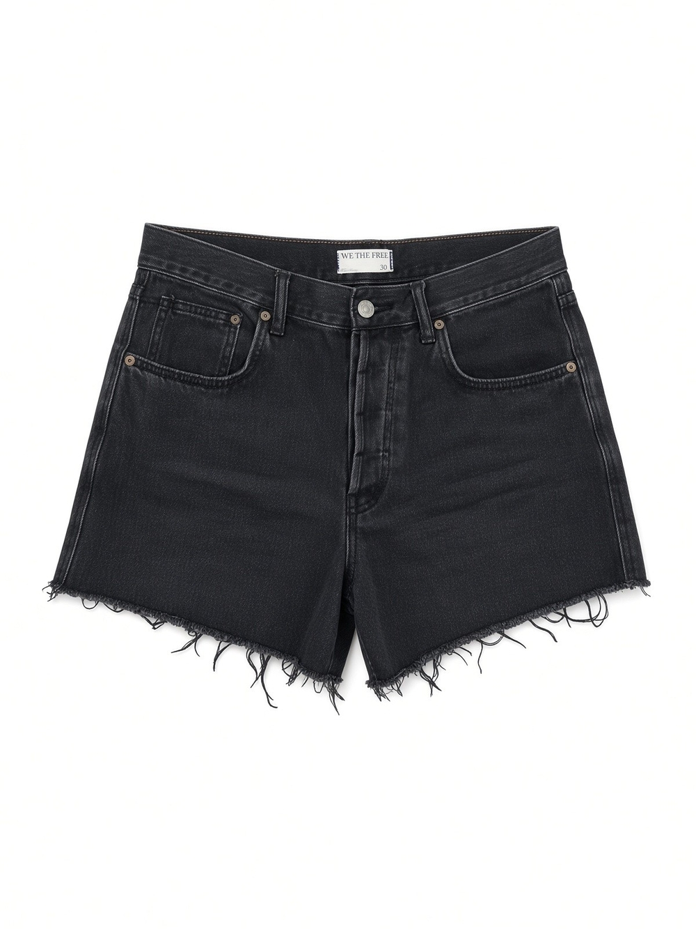 We The Free Black Frayed-Hem High-Rise Denim Shorts